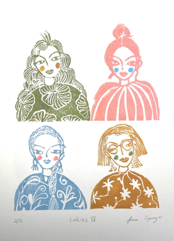 Ladies IV Linocut