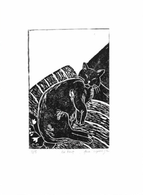 Cat Nap Linocut