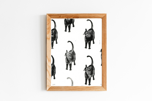 Cat Collage Nap Linocut