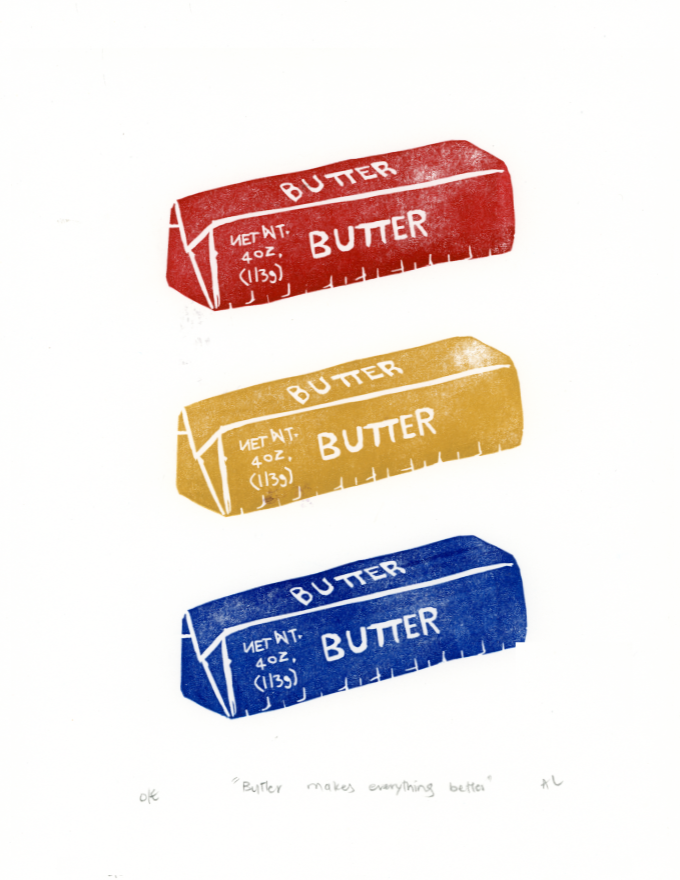 'Butter makes everything better' Linocut