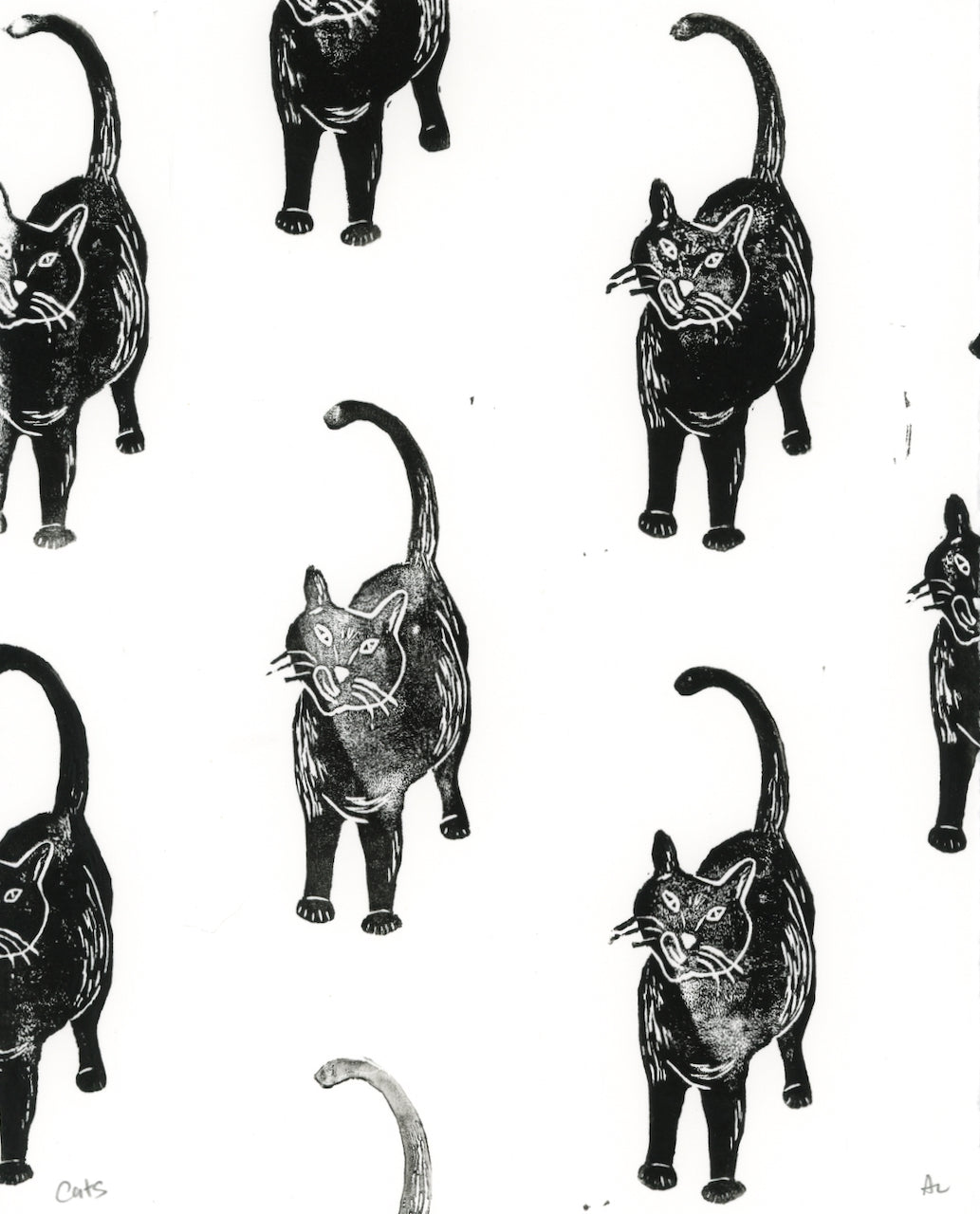 Cat Collage Linocut