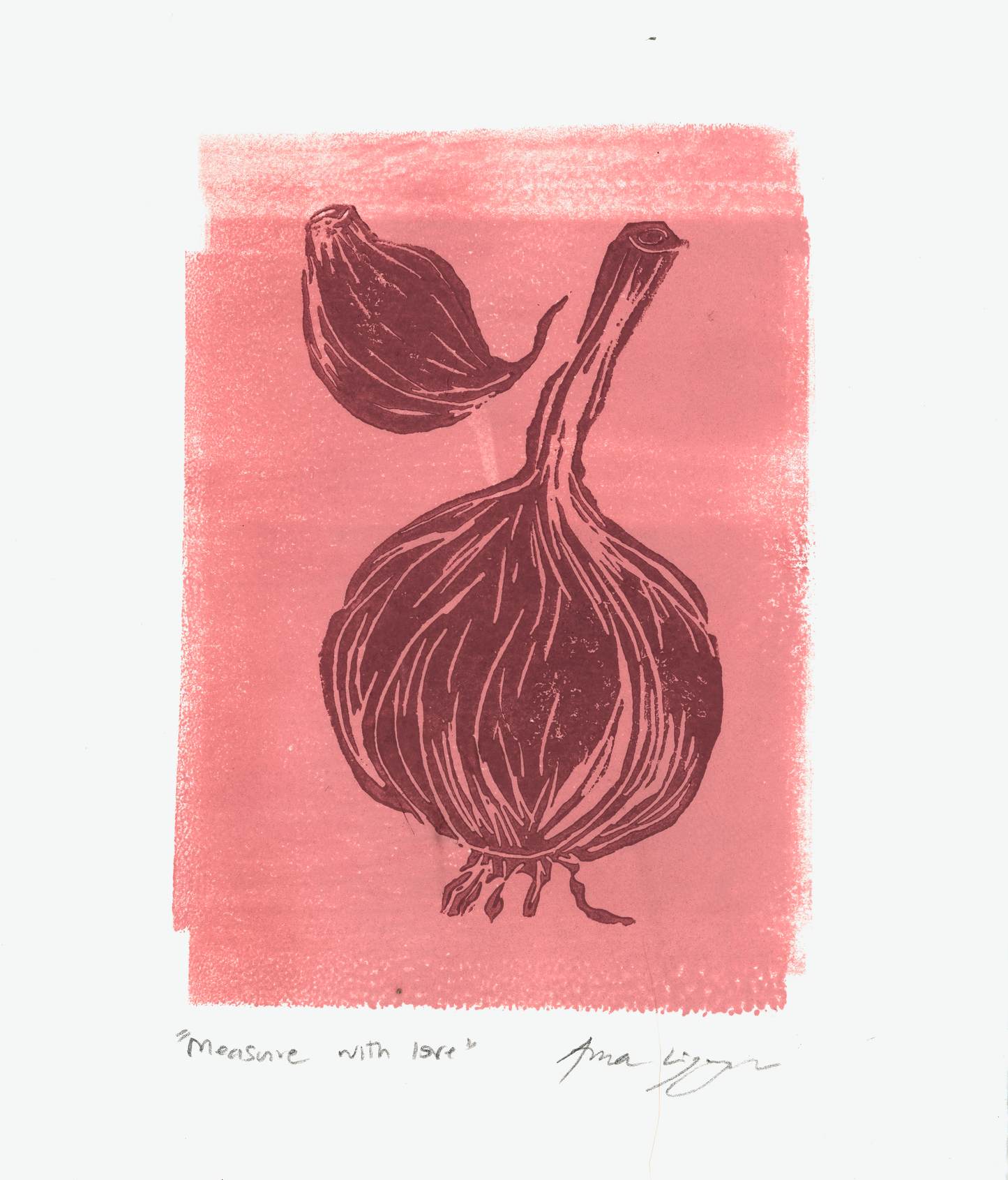 Garlic "Measure with Love" Linocut