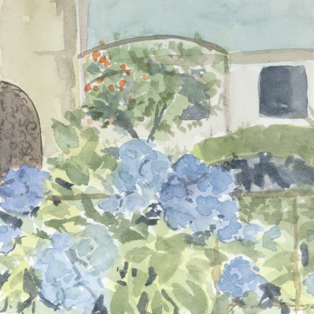 Blue Hydrangeas and Oranges